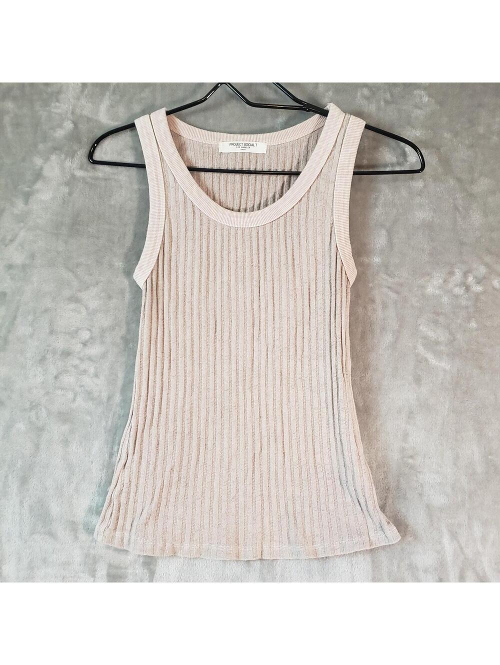 Project Social T Ribbed Knit Sleeveless Tank Top Light Pink Round Neck Size S
